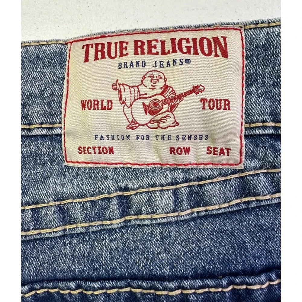 True Religion Ricky Big T Shorts Mens 34 Light Wash Relaxed Flap Denim Y2K Sk8